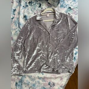 Victoria’s Secret Crushed Velvet Button-Up Pajama Top in Silver Gray
